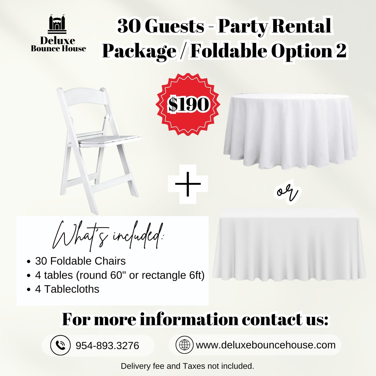 30 Guest - Party Rental Package Resin Foldable chairs & tables