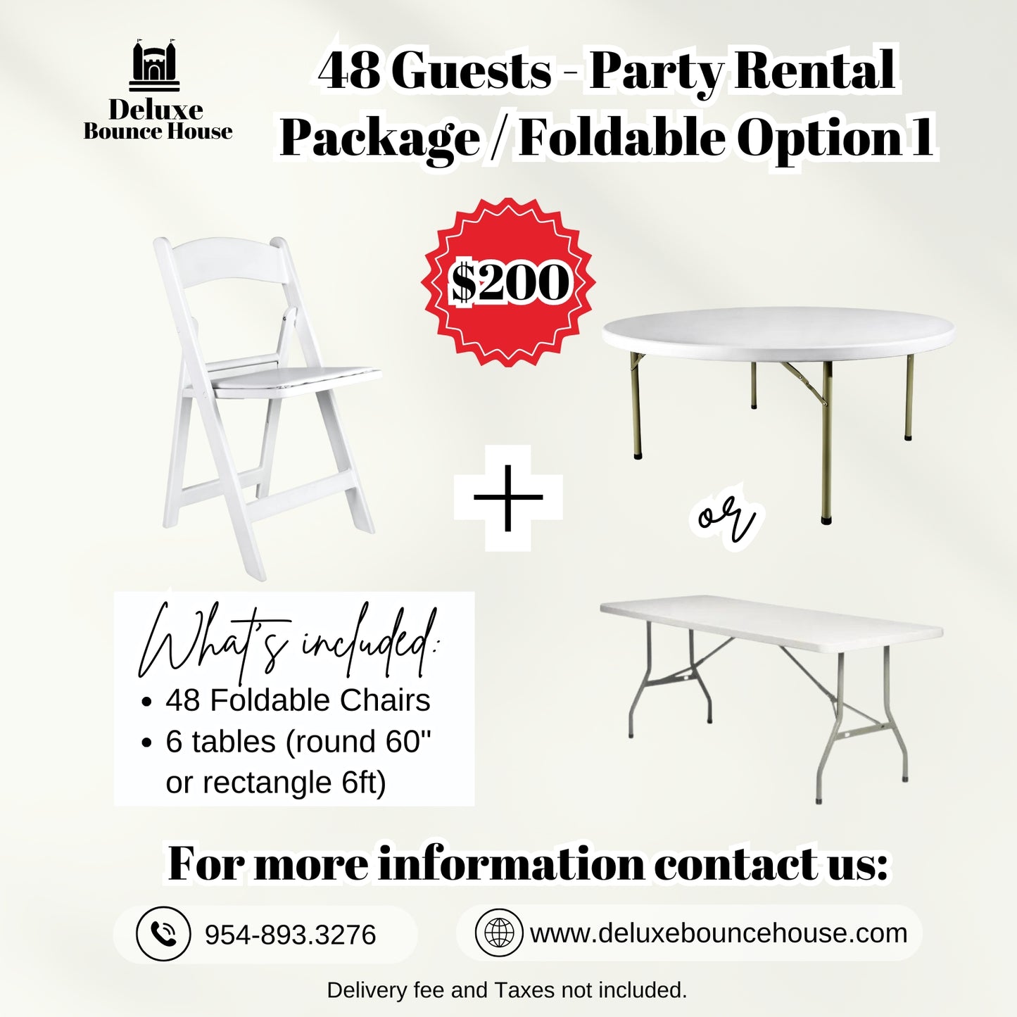 48 Guest - Party Rental Package Resin Foldable chairs & tables