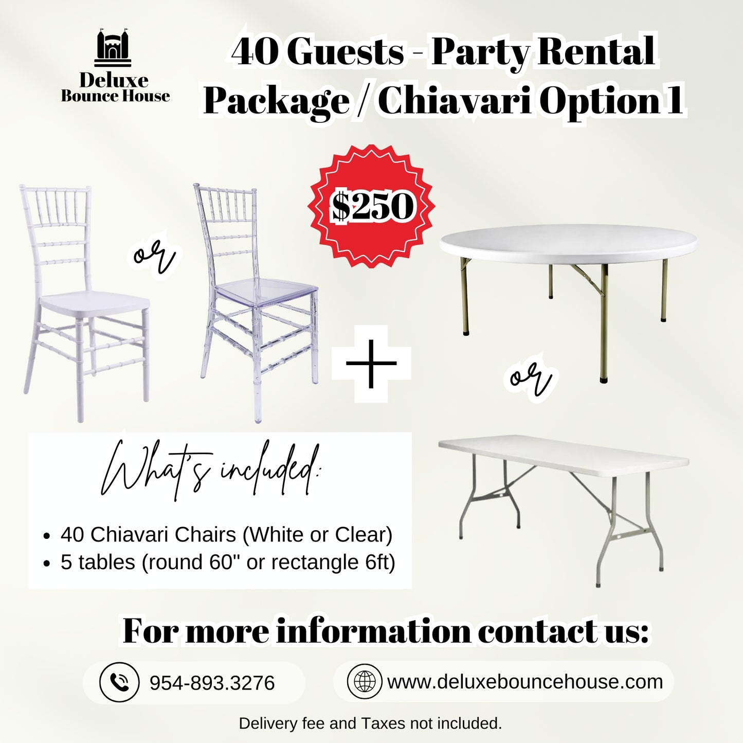 40 Guest - Party Rental Package Chiavari chairs & tables