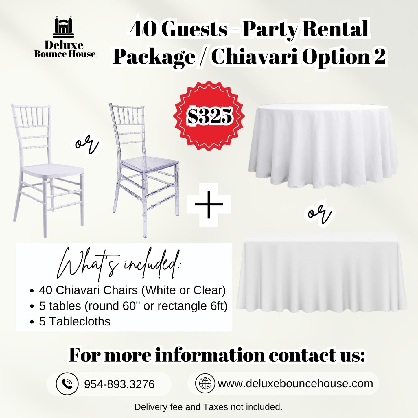 40 Guest - Party Rental Package Chiavari chairs & tables