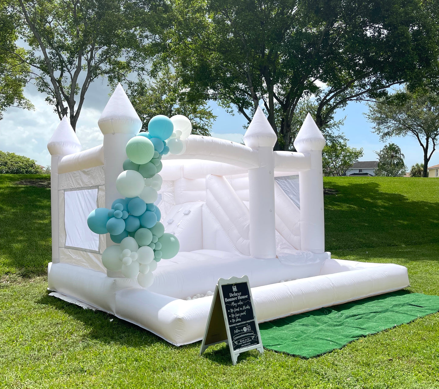 3&1 White Bounce House with Slide and Ball Pit | 15x15ft | All ages